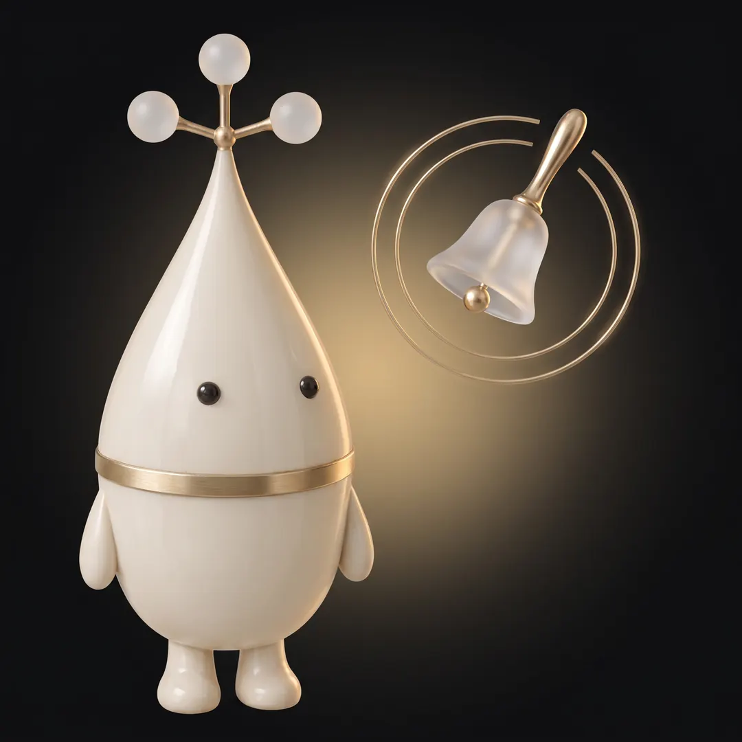 Pep next to a floating glass bell